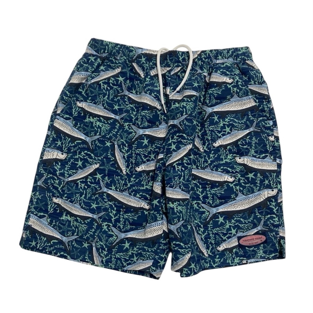 Vineyard Vinens Mens Size S Fish Print Swim Shorts